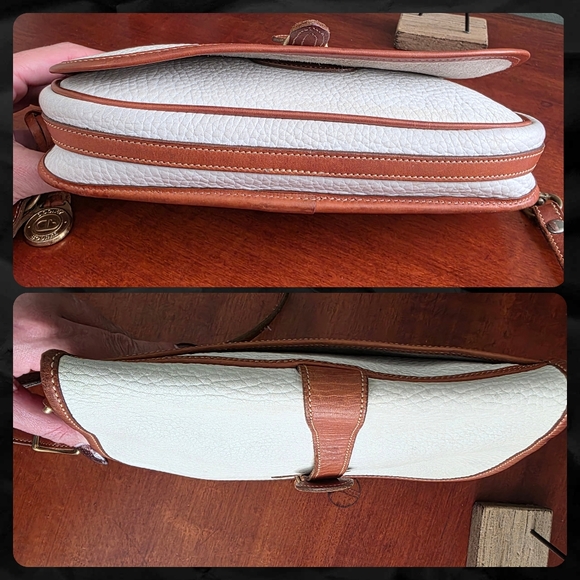 Dooney & Bourke Equestrian Crossbody White Tan Pebbled Leather Bag Vintage 80s - Picture 9 of 16